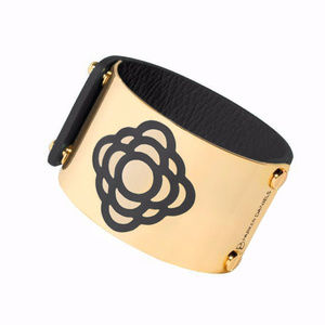 GOLD PLATED LEATHER❤ FLOWER CUFF (Black)